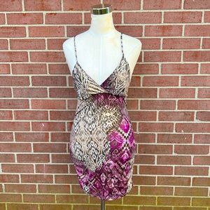 Body Central Multicolor Shiny Body-con Stretchy Ruched in the Side Dress Size S